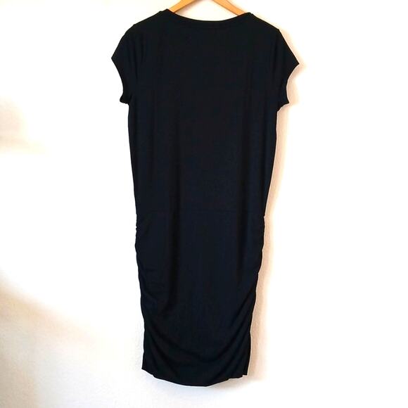 Athleta Drapes Crew Dress Black Ruched Sides - Picture 3 of 6